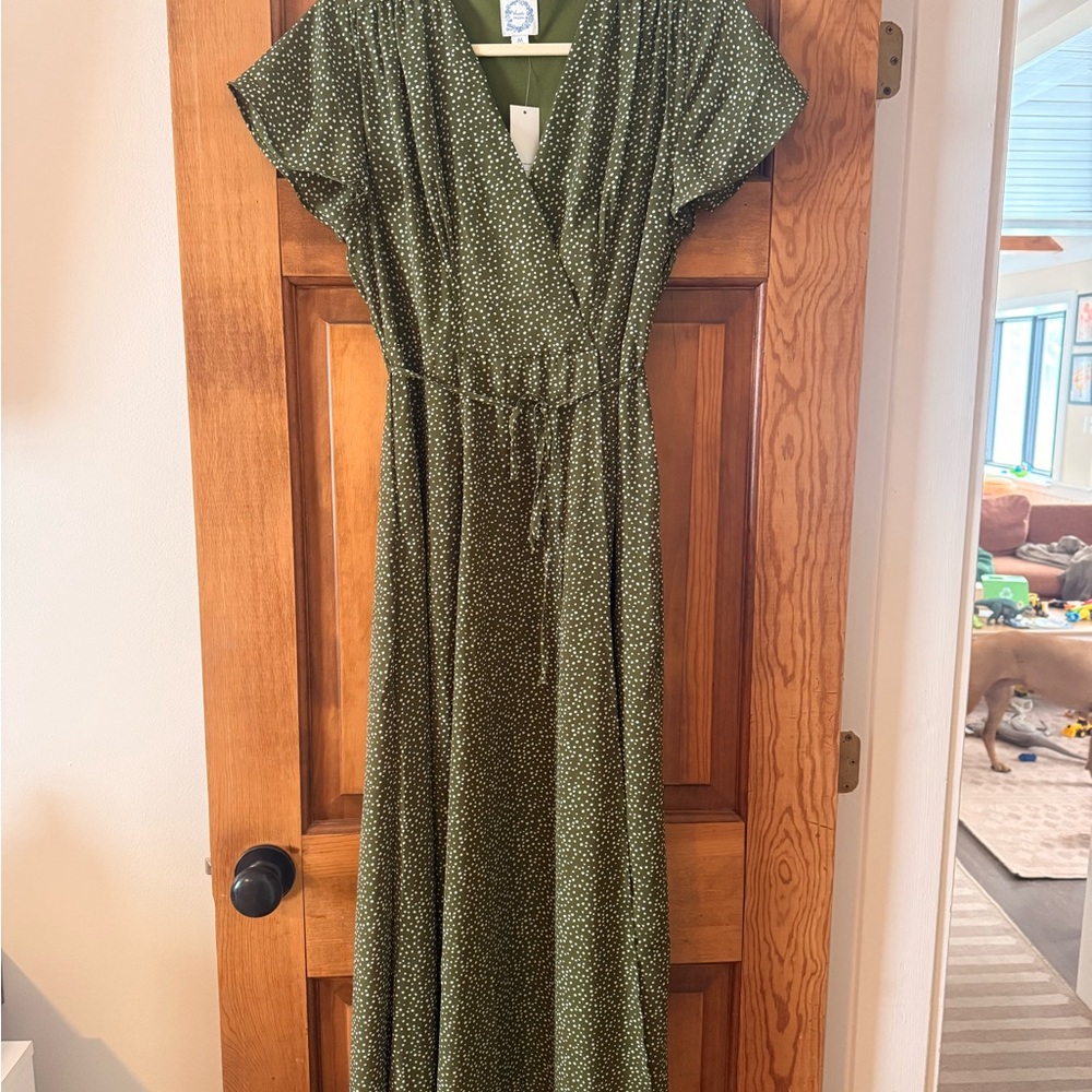 Francesca's Collections Blue Rain Olive Polka Dot Wrap Dress NWT Size M